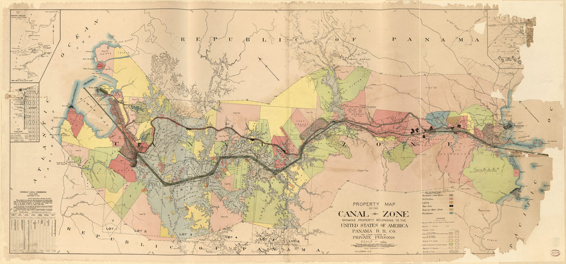This old map of Property Map of the Canal Zone Showing Property Belonging to the United States of America, Panama R. R. Co., and Lands Claimed by Private Persons from 1911 was created by Isthmian Canal Commission (U.S.). Department of Law, Isthmian Can
