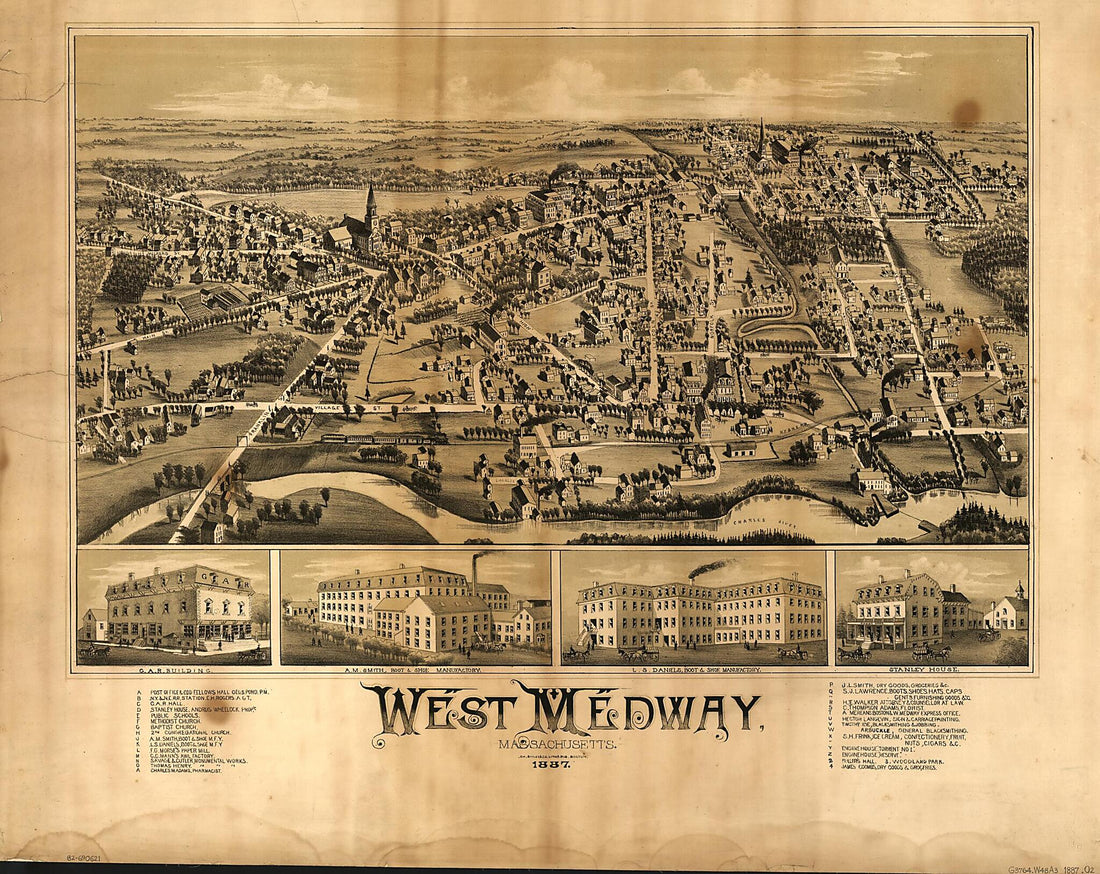 This old map of West Medway, Massachusetts from 1887 was created by O.H. Bailey & Co in 1887