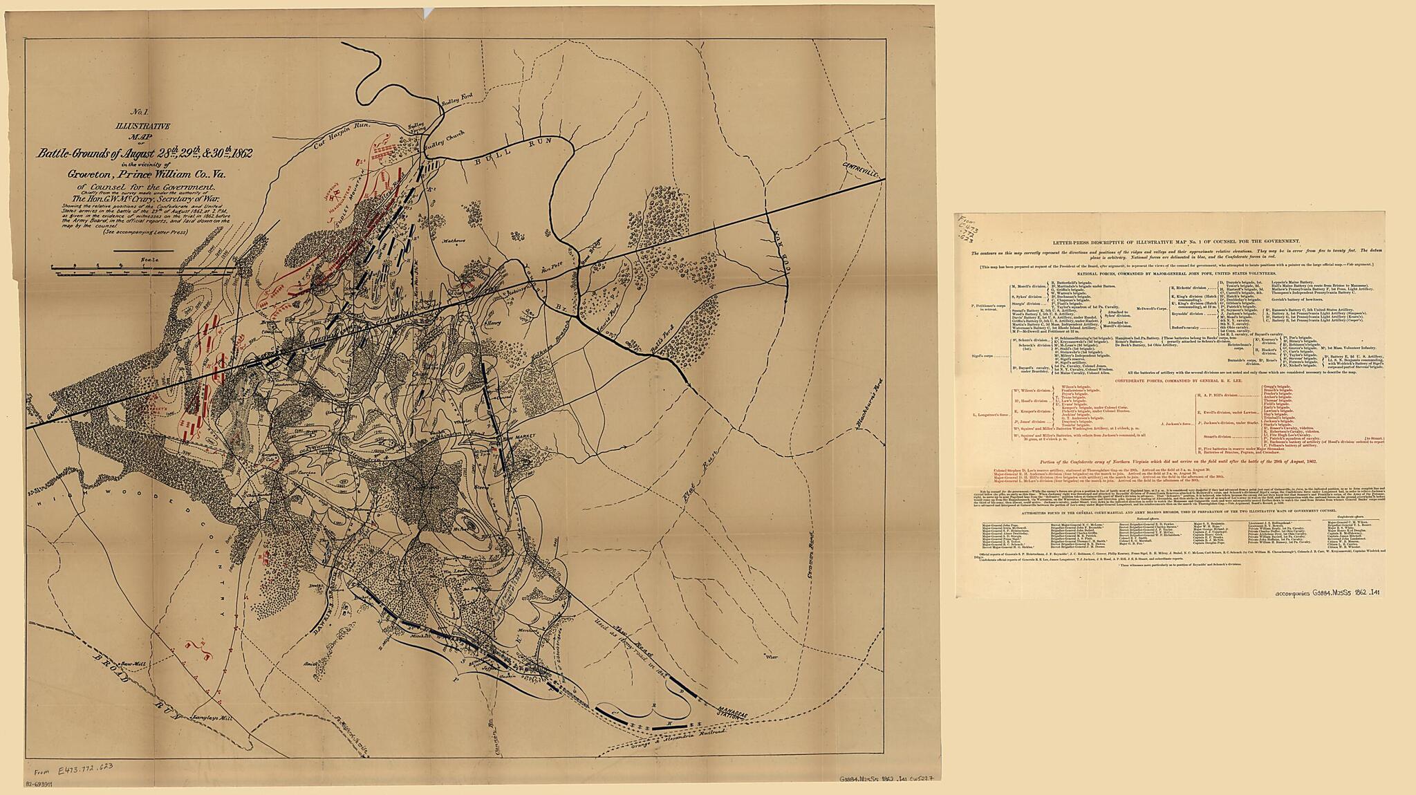 This old map of Grounds of August 28th, 29th & 30th, from 1862, In the Vicinity of Groveton, Prince William County, Va. : of Counsel for the Government, Chiefly from the Survey Made Under the Authority of the Hon. G.W. McCrary, Secretary of War was creat