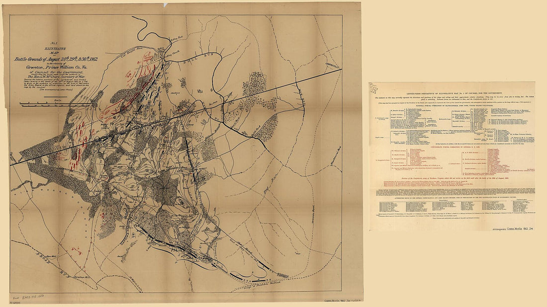 This old map of Grounds of August 28th, 29th & 30th, from 1862, In the Vicinity of Groveton, Prince William County, Va. : of Counsel for the Government, Chiefly from the Survey Made Under the Authority of the Hon. G.W. McCrary, Secretary of War was creat