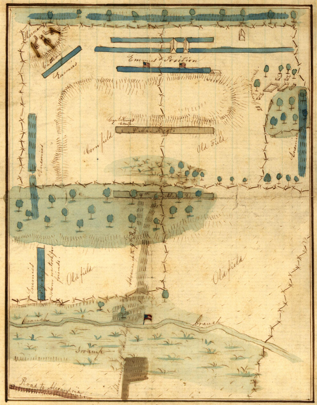 This old map of Map of the Positions of the Fourth Alabama Regt. During the Battle of Stone Bridge from 1861 was created by Porter King in 1861