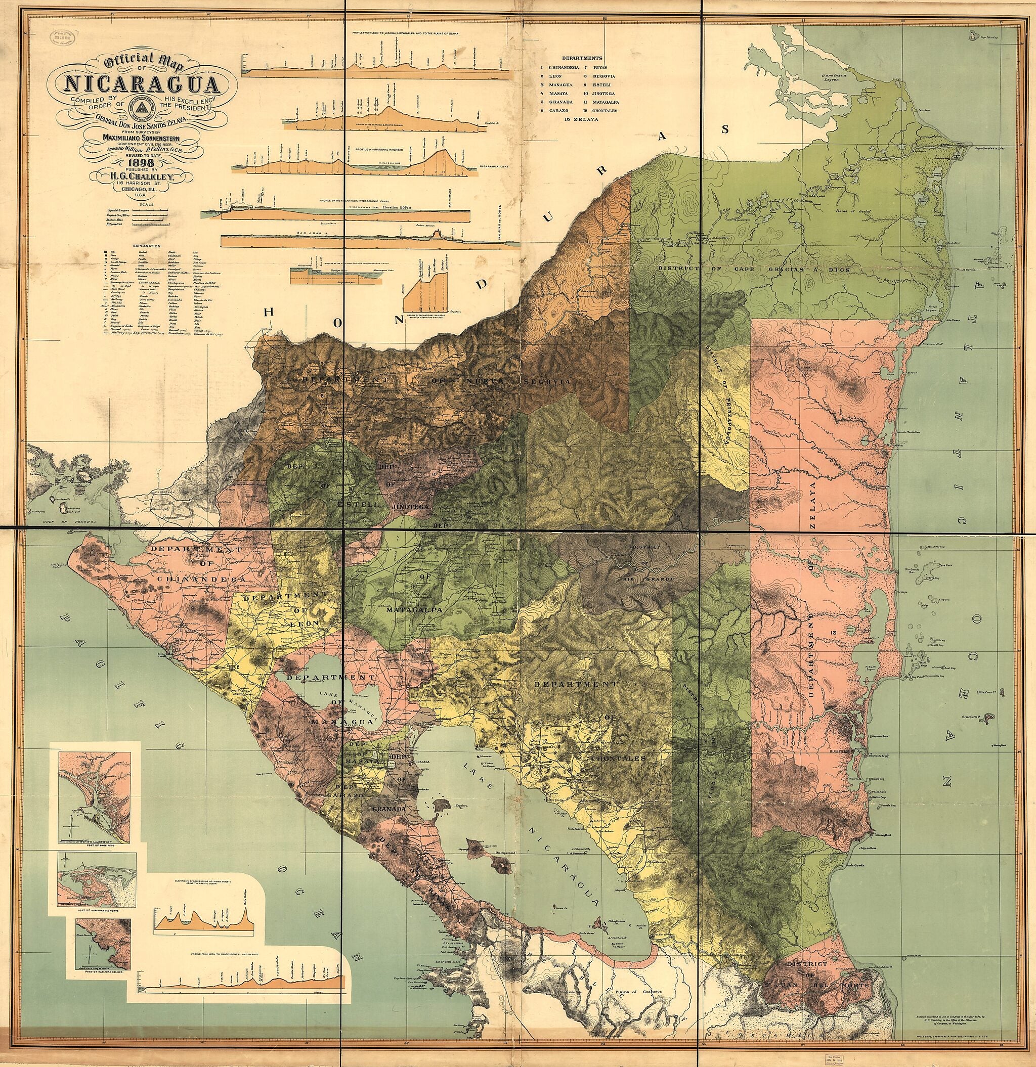 This old map of Official Map of Nicaragua from 1898 was created by William P. Collins, H.G. Chalkley (Firm), Maximilian Von Sonnenstern in 1898