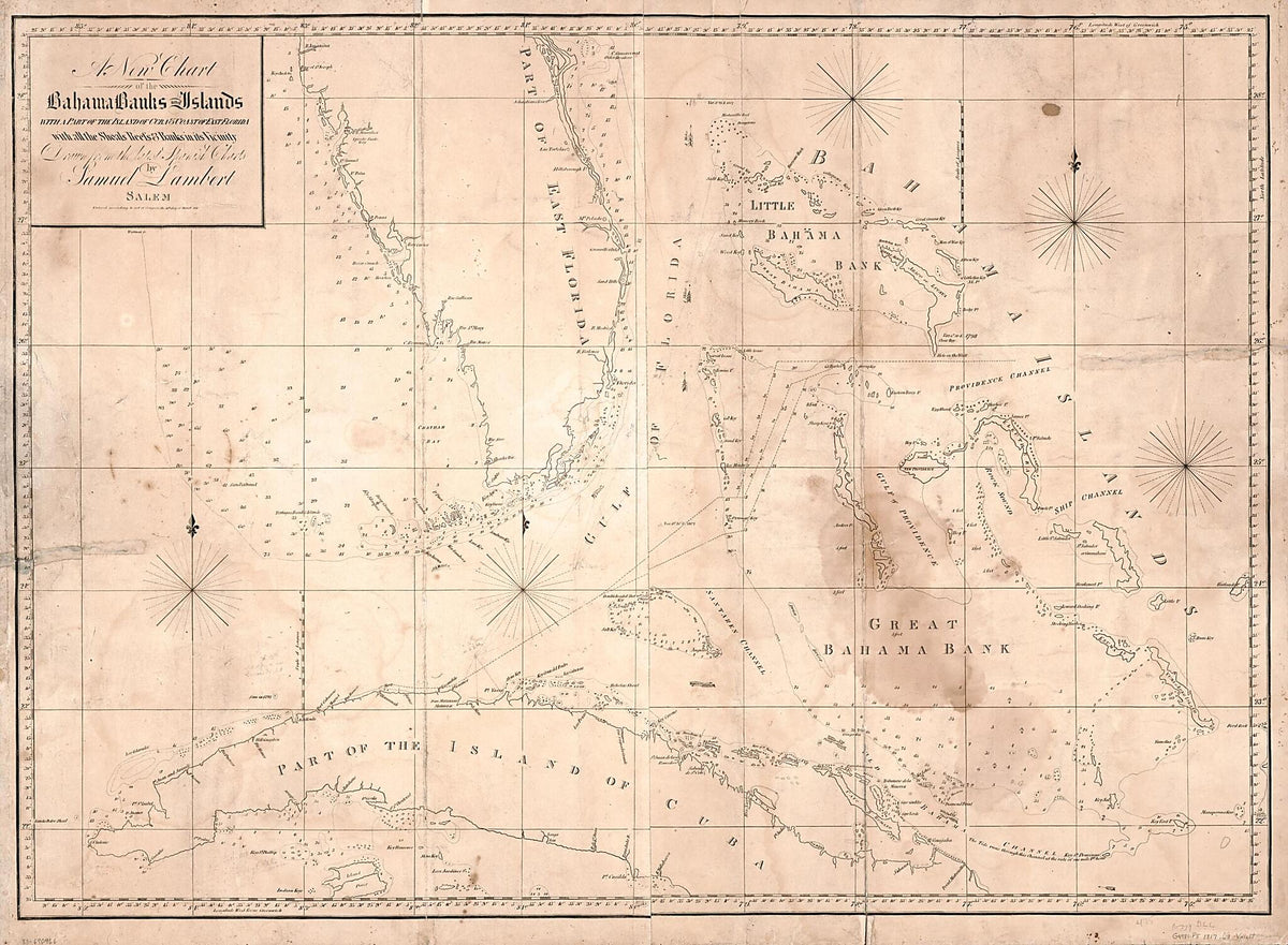A New Chart of the Bahama Banks and Islands With a Part of the Island of Cuba & Coast of East Florida With All the Shoals, Reefs and Banks In Its Vicinity 1817 by Relic Map Company