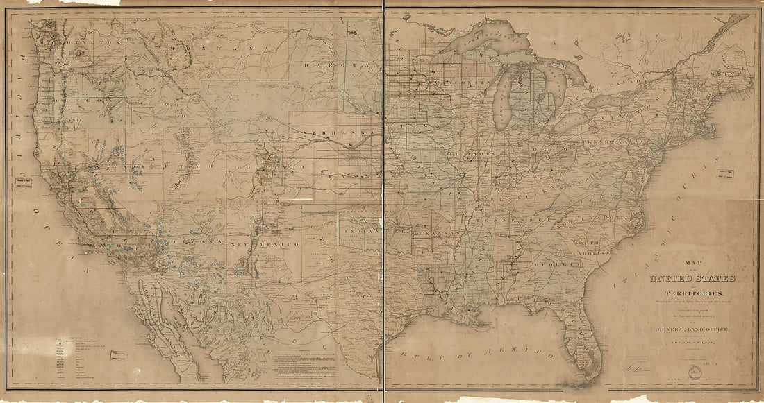 This old map of Map of the United States and Territories, Showing the Extent of Public Surveys and Other Details from 1867 was created by Joseph Gorlinki, United States. General Land Office in 1867
