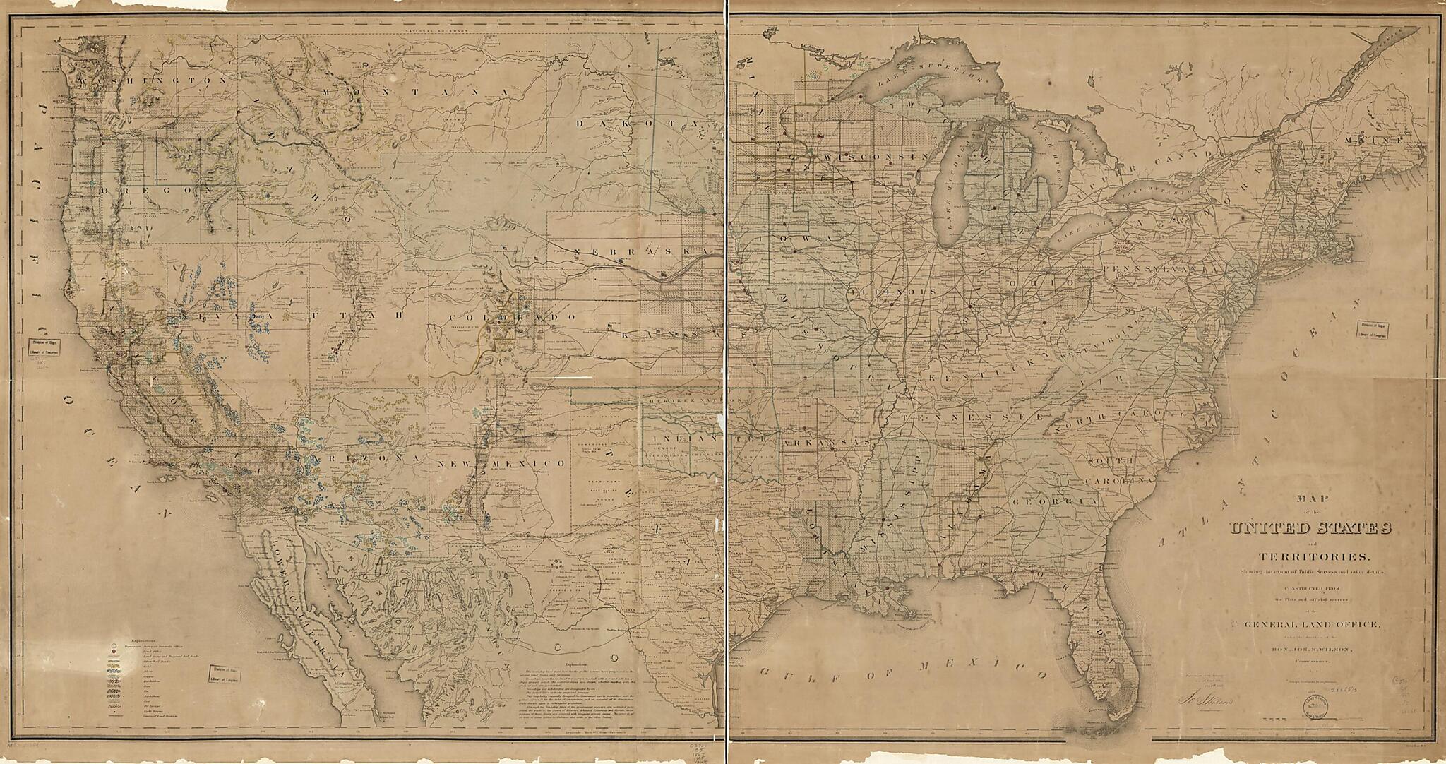 This old map of Map of the United States and Territories, Showing the Extent of Public Surveys and Other Details from 1867 was created by Joseph Gorlinki, United States. General Land Office in 1867