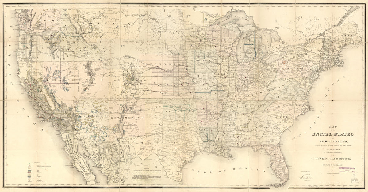 Map of the United States and Territories, Showing the Extent of Public Surveys and Other Details 1867 by Relic Map Company