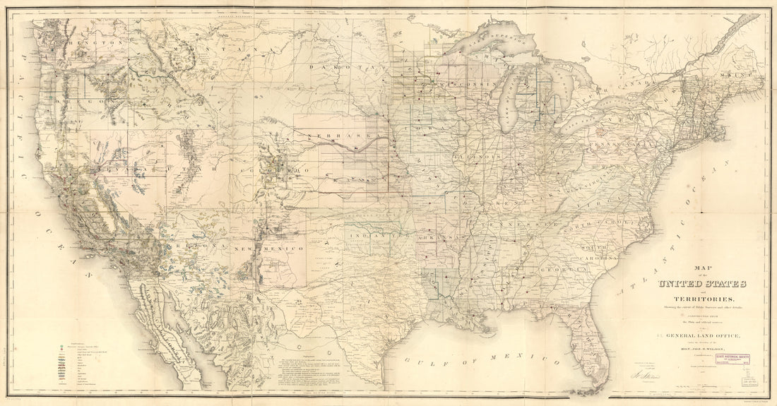 This old map of Map of the United States and Territories, Showing the Extent of Public Surveys and Other Details from 1867 was created by Bowen & Co, Joseph Gorlinski, United States. General Land Office in 1867
