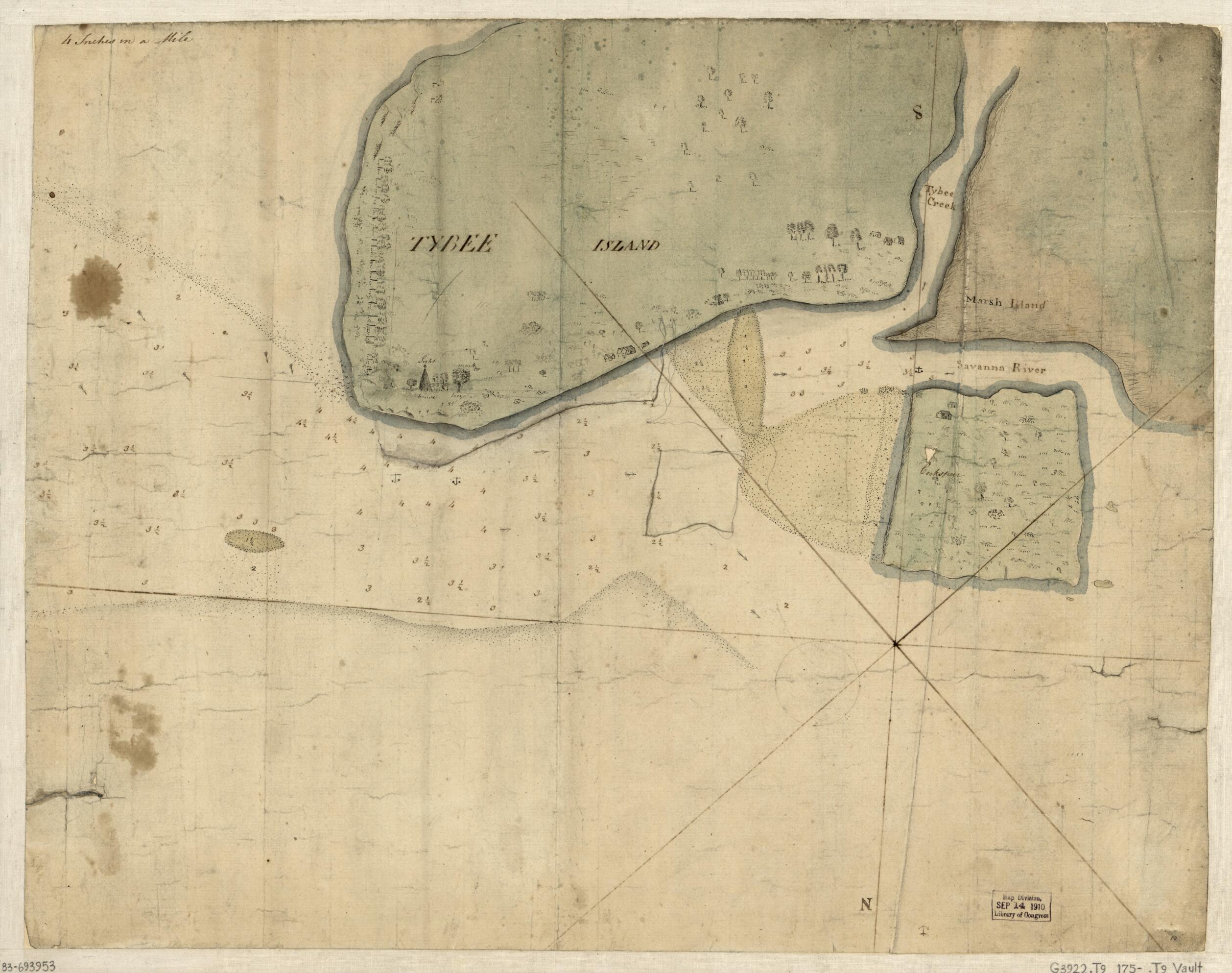 This old map of Tybee Island from 1750 was created by in 1750