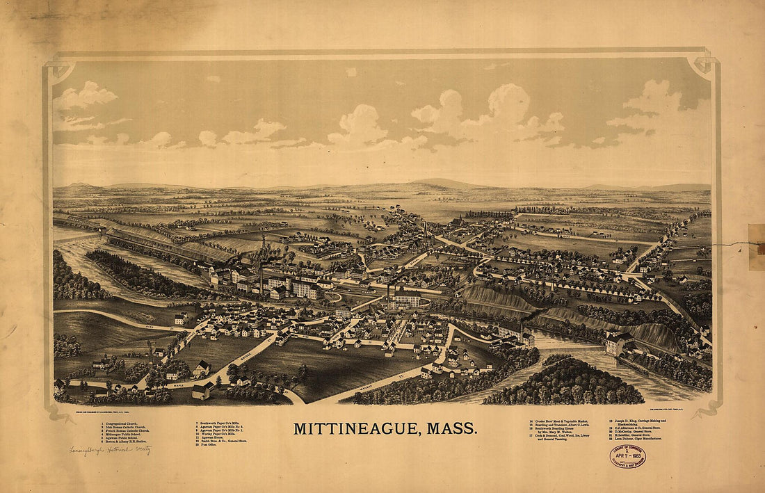 This old map of Mittineague, Massachusetts from 1889 was created by Burleigh Litho, L. R. (Lucien R.) Burleigh in 1889