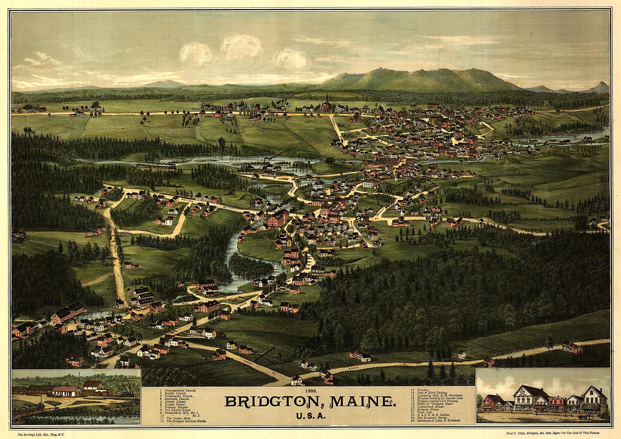 This old map of Bridgton, Maine, U.S.A. : from 1888 was created by Burleigh Litho in 1888