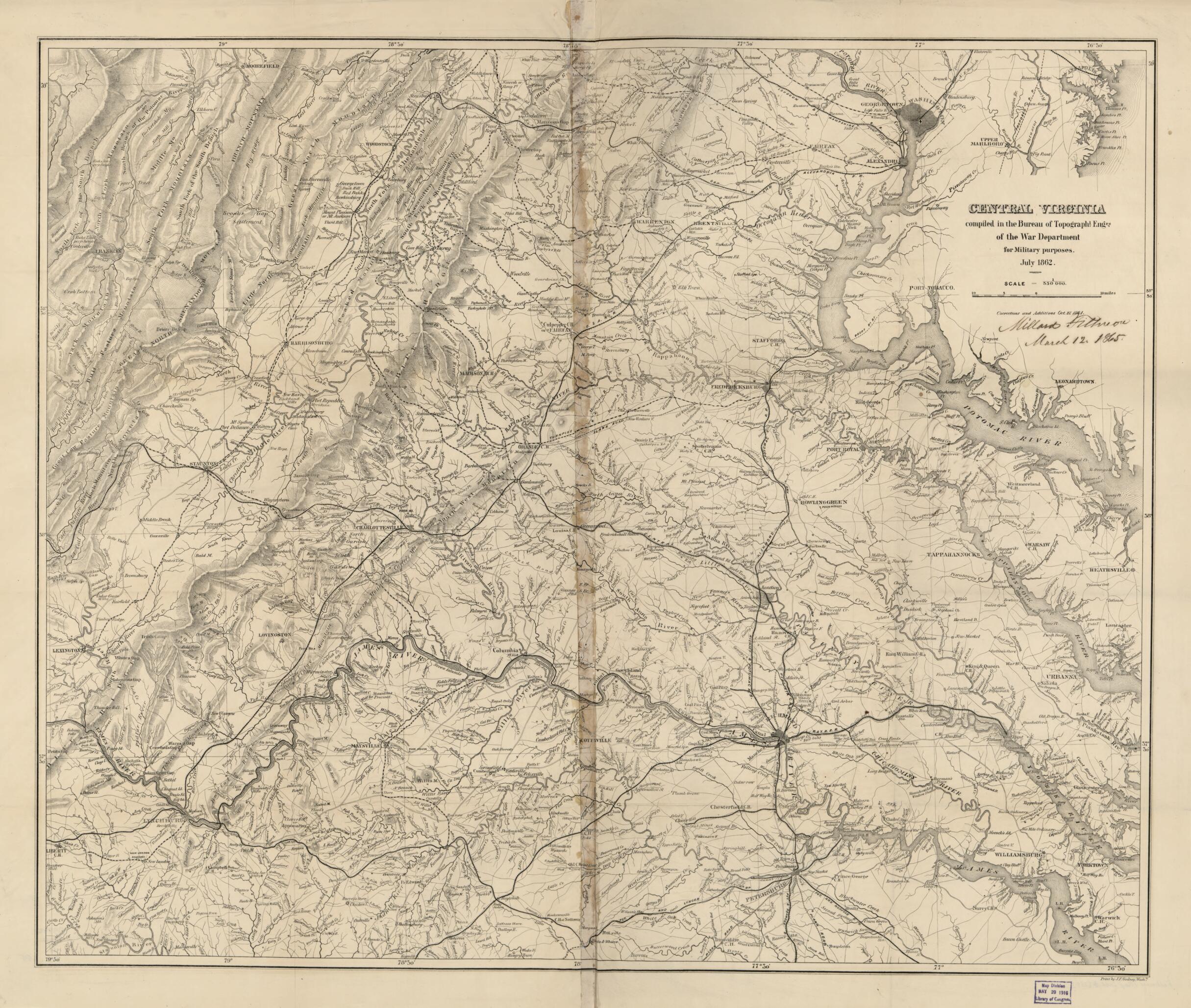 This old map of Central Virginia from 1864 was created by Millard Fillmore, O. M. (Orlando Metcalfe) Poe, United States. Army. Corps of Topographical Engineers in 1864