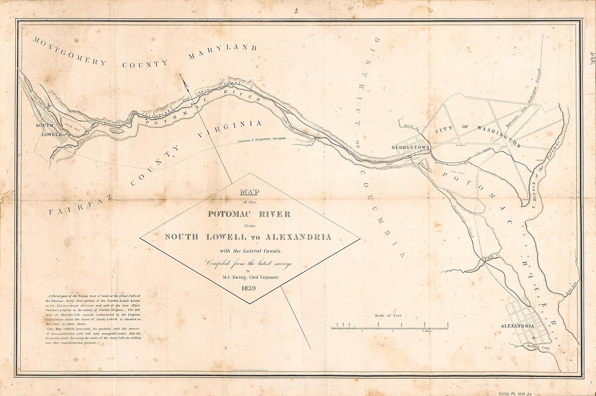 This old map of Map of the Potomac River from South Lowell to Alexandria With the Lateral Canals from 1839 was created by Maskell C. Ewing in 1839