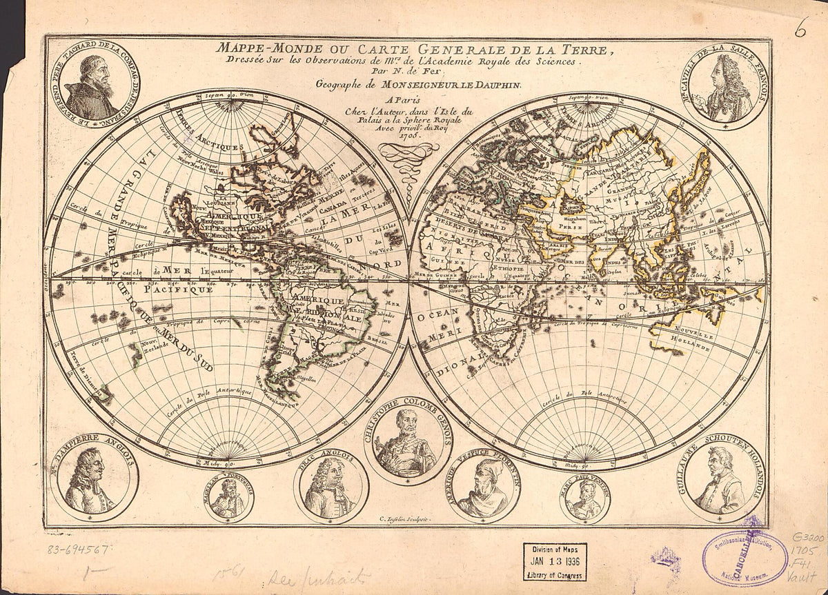 Monde Ou Carte Générale De La Terre 1705 by Relic Map Company