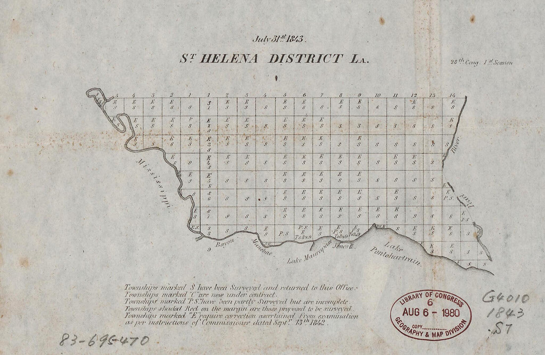 This old map of St. Helena District, La from 1843 was created by United States. Congress House in 1843