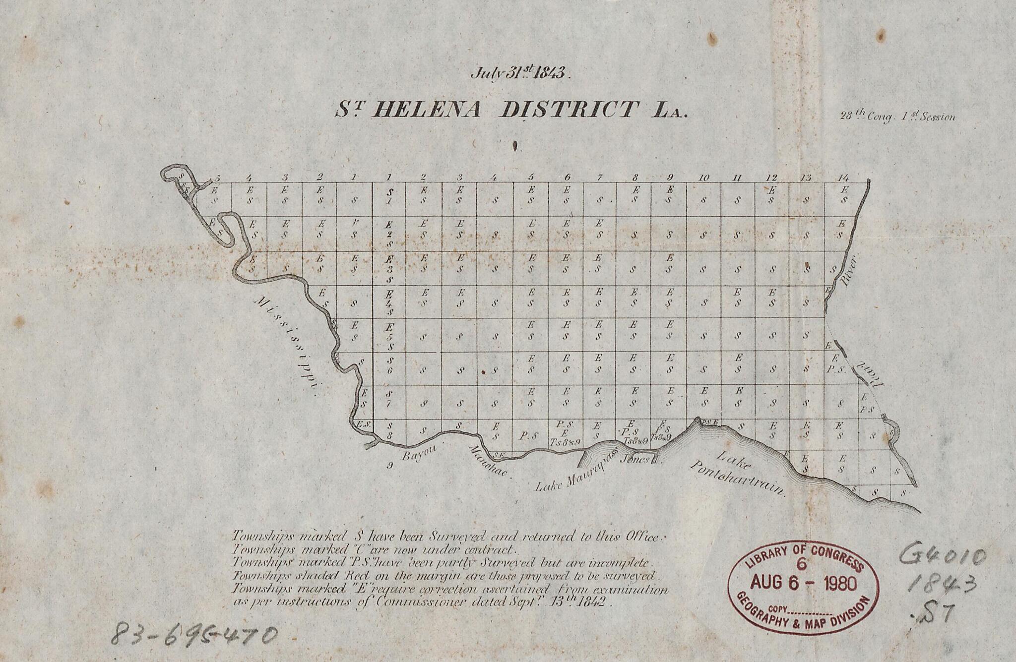 This old map of St. Helena District, La from 1843 was created by United States. Congress House in 1843