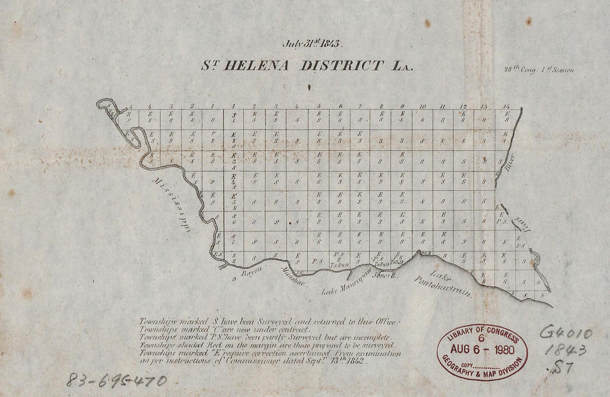 St. Helena District, La 1843 by Relic Map Company