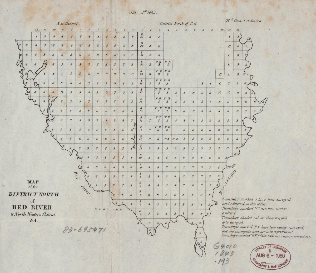Map of the District North of Red River & North Western District, La 1843 by Relic Map Company