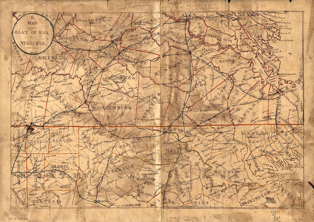 This old map of Map of the Seat of War In Virginia from 1865 was created by in 1865