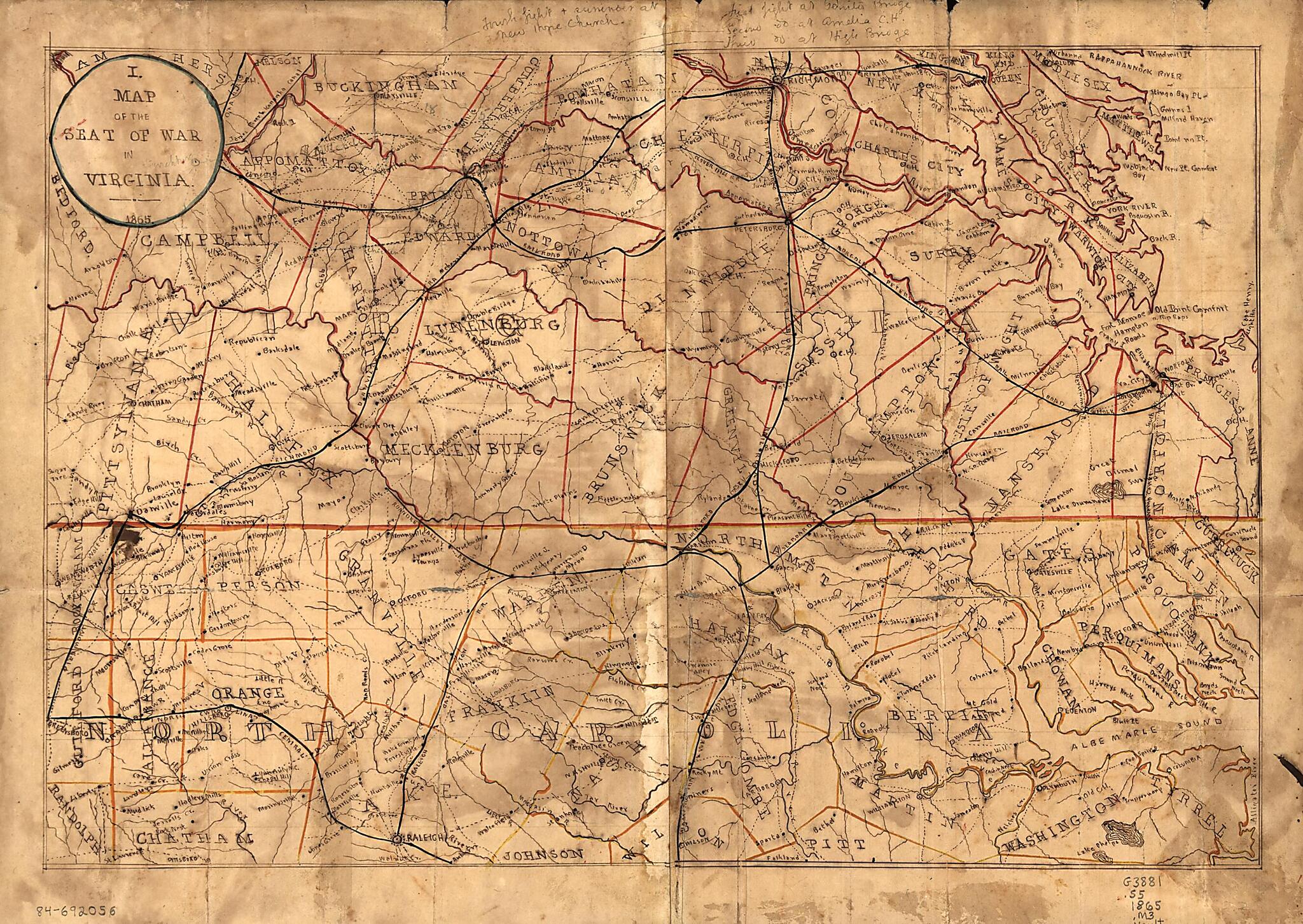 This old map of Map of the Seat of War In Virginia from 1865 was created by in 1865