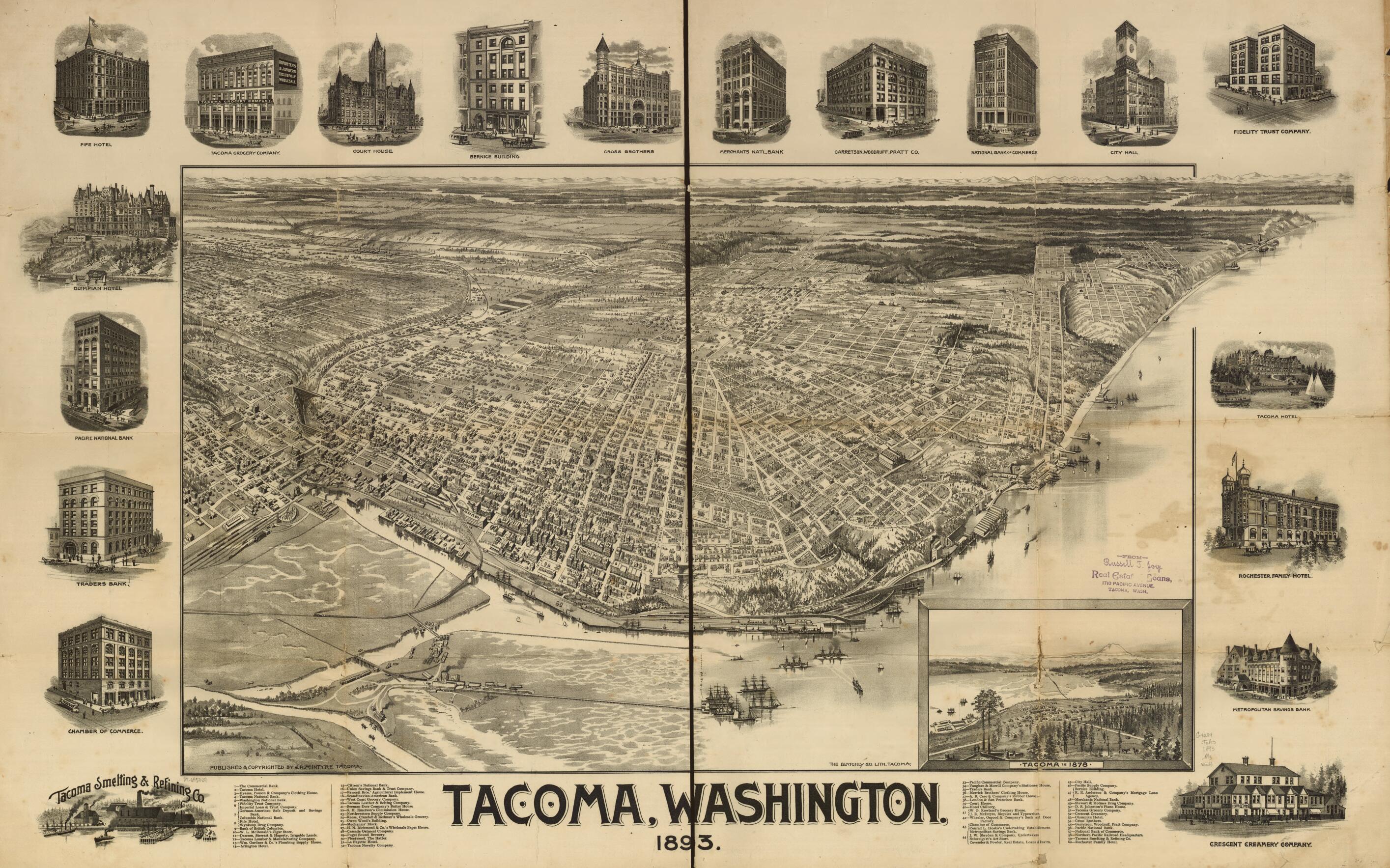 This old map of Tacoma, Washington from 1893 was created by Blatchly Co, J. R. McIntyre in 1893