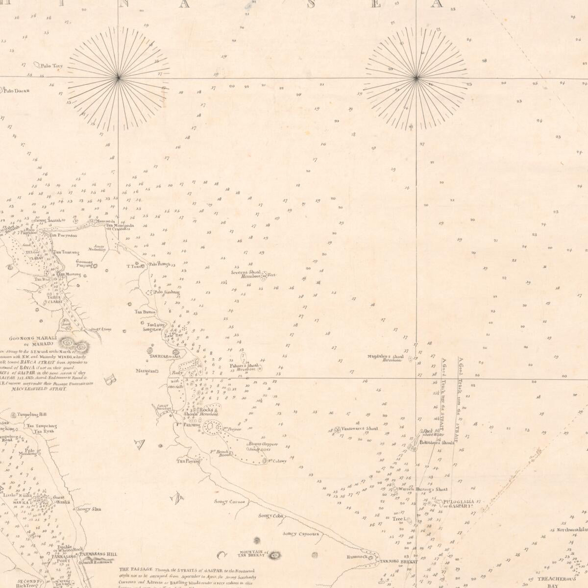 This old map of Chart of the Straits of Gaspar, Straits of Banca, and Adjacent Areas of the China and Java Seas from 1820 was created by J. (John) Bateman, James Horsburgh in 1820