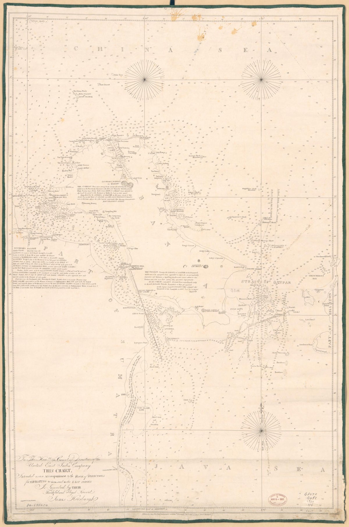 Chart of the Straits of Gaspar, Straits of Banca, and Adjacent Areas of the China and Java Seas 1820 by Relic Map Company