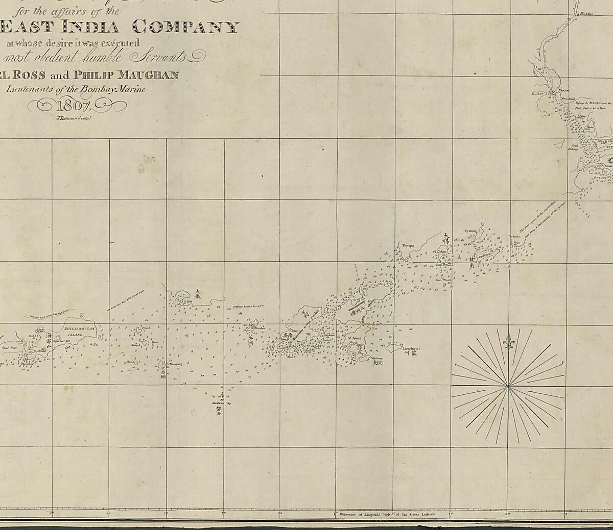 This old map of This Survey of Part of the South Coast of China (South Coast of China) from 1807 was created by J. (John) Bateman, Philip Maughan, Daniel Ross in 1807