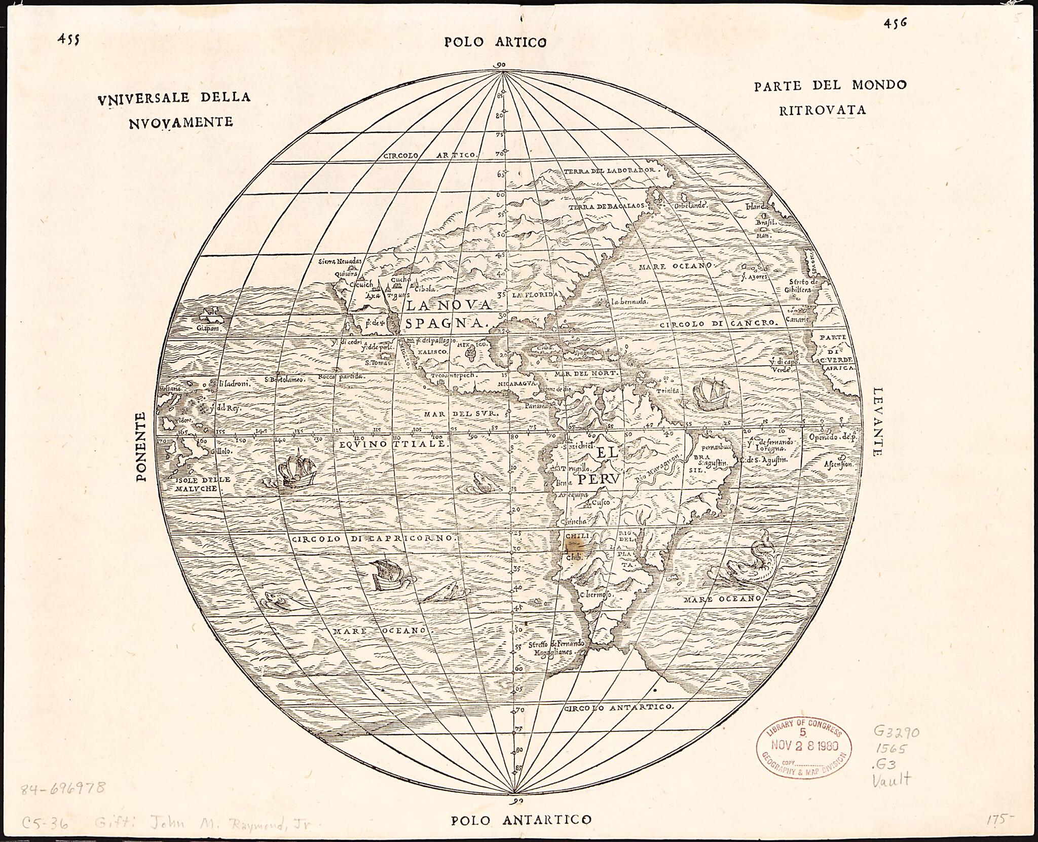Universale Della Nuovamente Parte Del Mondo Ritrovata 1565 by Relic Map Company