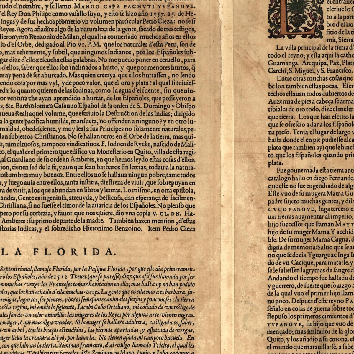 This old map of Pervviae Avriferae Regionis Typvs / La Florida / Auctore Hieron. Chiaues ; Gvastecan Reg (Florida, Guastecan Reg, Gvastecan Reg, Peruuiae Auriferae Regionis Typus) from 1584 was created by Geronimo Chaves, Diego Hurtado De Mendoza, Abraha