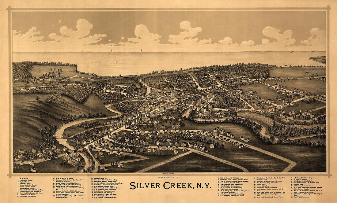 This old map of Silver Creek, New York from 1892 was created by Burleigh Litho in 1892