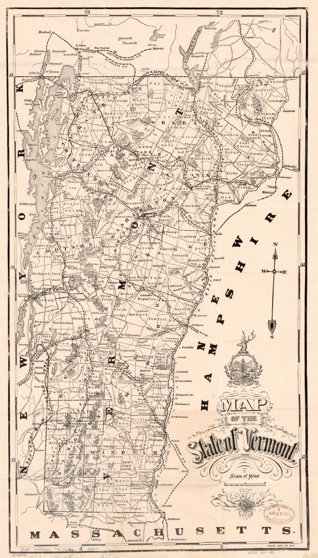 This old map of Map of the State of Vermont from 1890 was created by Photo Engraving Co in 1890