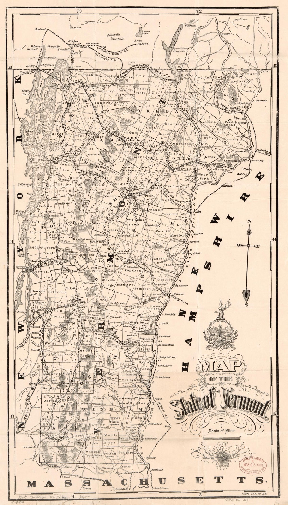 Map of the State of Vermont 1890 by Relic Map Company