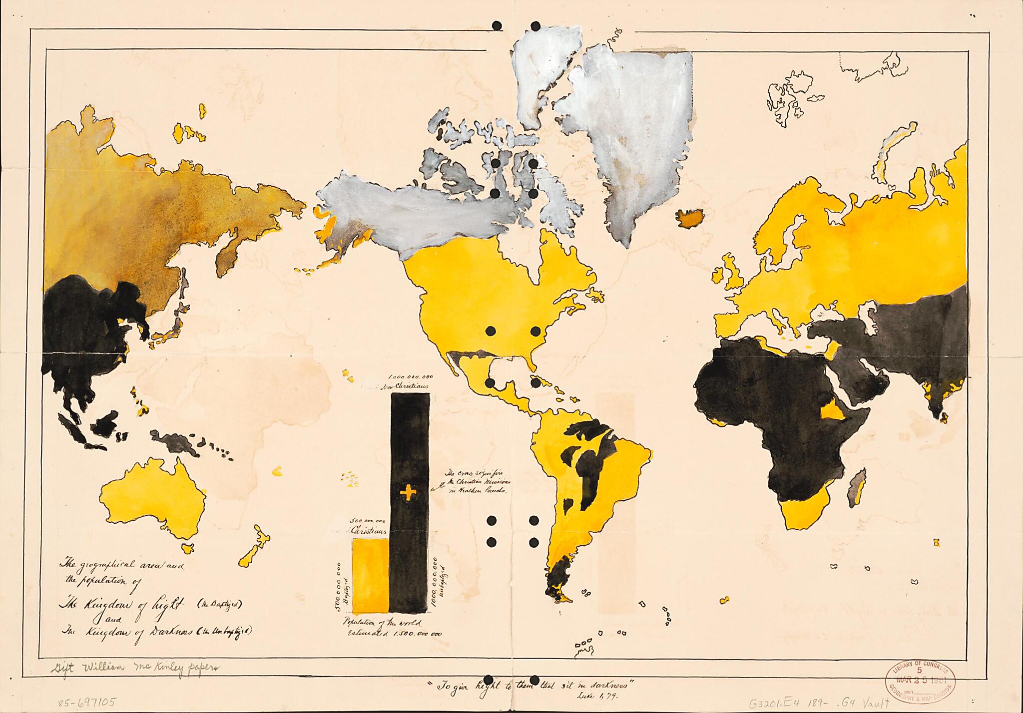 This old map of The Geographical Area and the Population of the Kingdom of Light (the Baptized) and the Kingdom of Darkness (the Unbaptized) from 1890 was created by in 1890