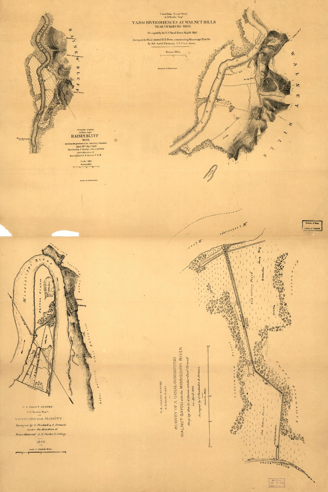 This old map of Environs of Vicksburg, Mississippi, from 1863 was created by A. D. (Alexander Dallas) Bache, C. Fendall, Joseph R. (Joseph Roswell) Hawley, A. Strausz, United States Coast Survey in 1863