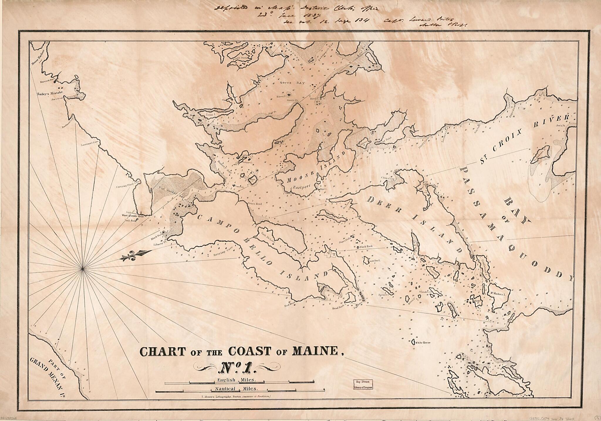 This old map of Chart of the Coast of Maine from 1837 was created by  Moody, Seward Porter,  T. Moore&