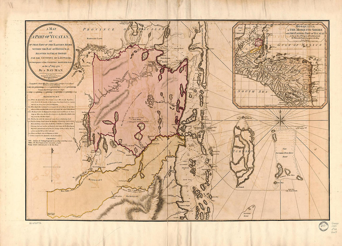 This old map of A Map of a Part of Yucatan, Or of That Part of the Eastern Shore Within the Bay of Honduras Alloted to Great Britain for the Cutting of Logwood, In Consequence of the Convention Signed With Spain On the 14th July 1786 from 1787 was create