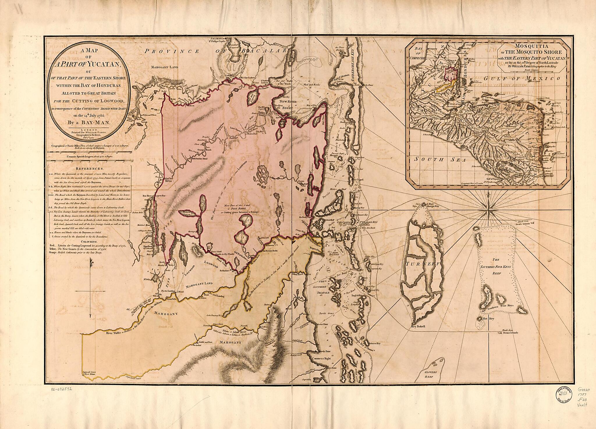 A Map of a Part of Yucatan, Or of That Part of the Eastern Shore Within the Bay of Honduras Alloted to Great Britain for the Cutting of Logwood, In Consequence of the Convention Signed With Spain On the 14th July 1786 1787 by Relic Map Company