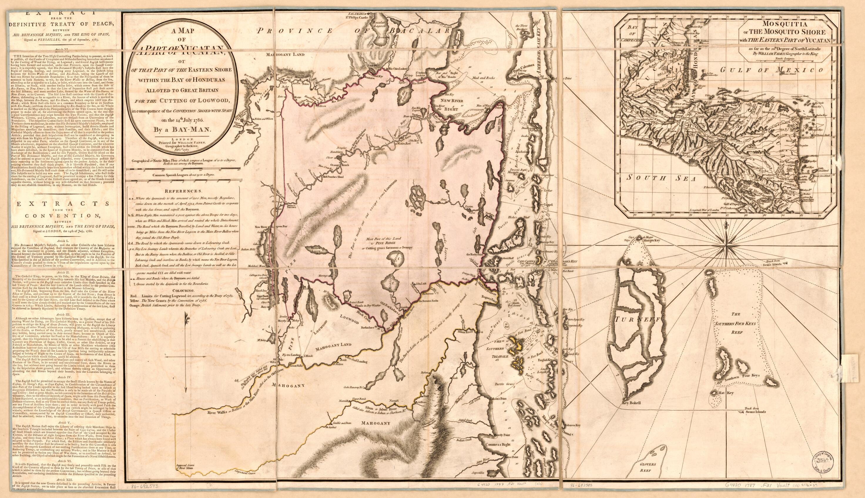 A Map of a Part of Yucatan, Or of That Part of the Eastern Shore Within the Bay of Honduras Alloted to Great Britain for the Cutting of Logwood, In Consequence of the Convention Signed With Spain On the 14th July 1786 1787 by Relic Map Company