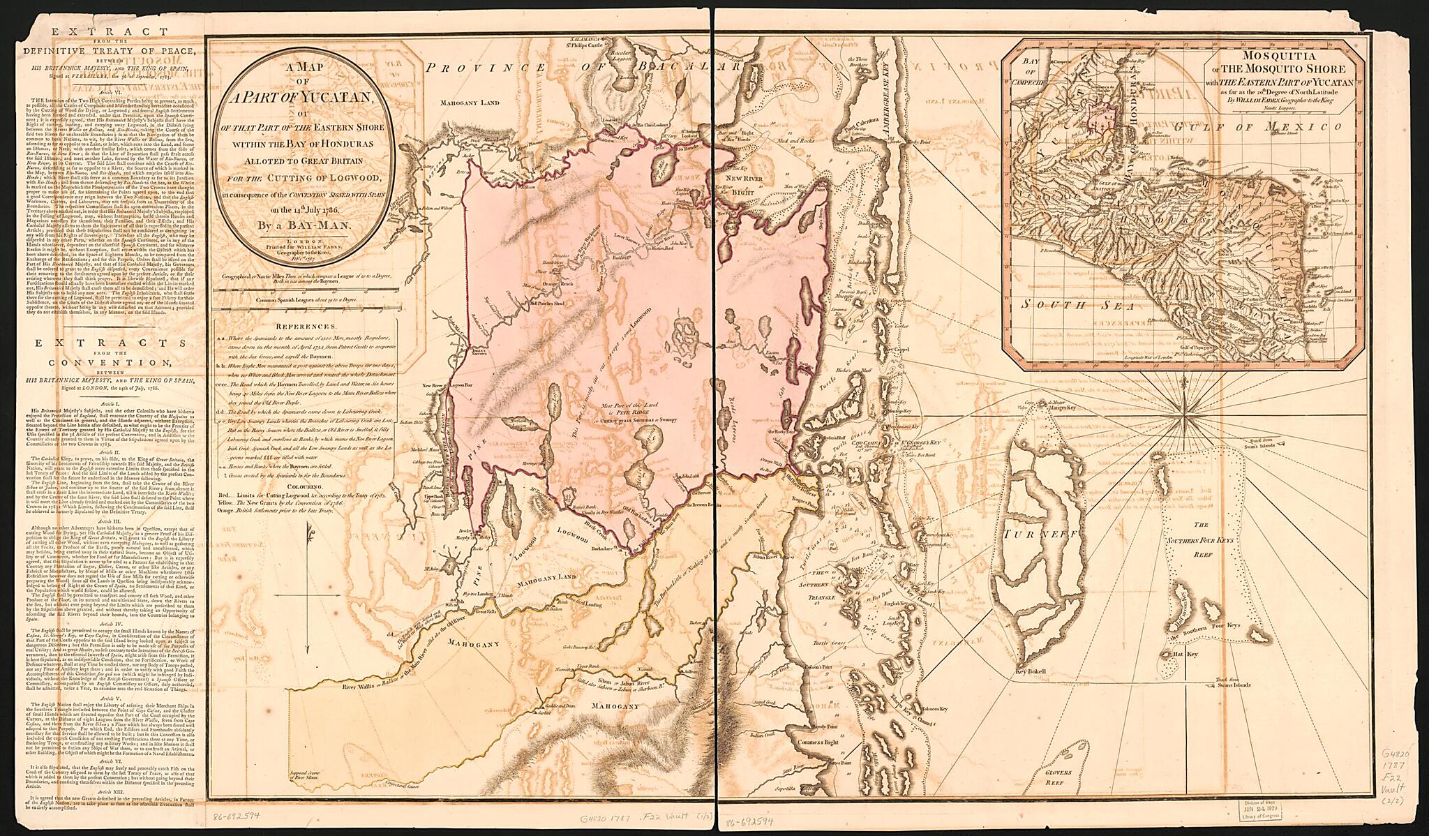 A Map of a Part of Yucatan, Or of That Part of the Eastern Shore Within the Bay of Honduras Alloted to Great Britain for the Cutting of Logwood, In Consequence of the Convention Signed With Spain On the 14th July 1786 1787 by Relic Map Company