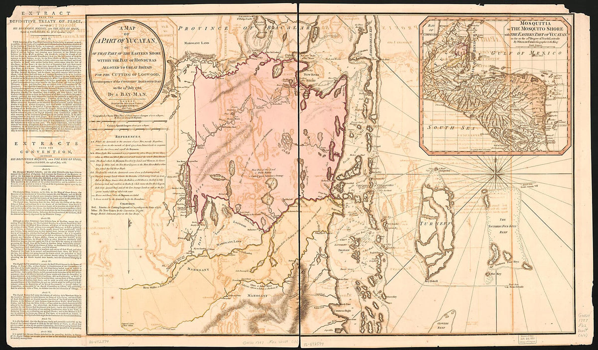 A Map of a Part of Yucatan, Or of That Part of the Eastern Shore Within the Bay of Honduras Alloted to Great Britain for the Cutting of Logwood, In Consequence of the Convention Signed With Spain On the 14th July 1786 1787 by Relic Map Company