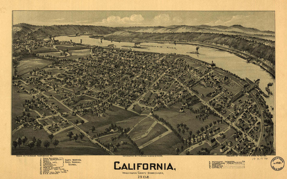 This old map of California, Washington County, Pennsylvania, from 1902 was created by T. M. (Thaddeus Mortimer) Fowler, James B. Moyer in 1902