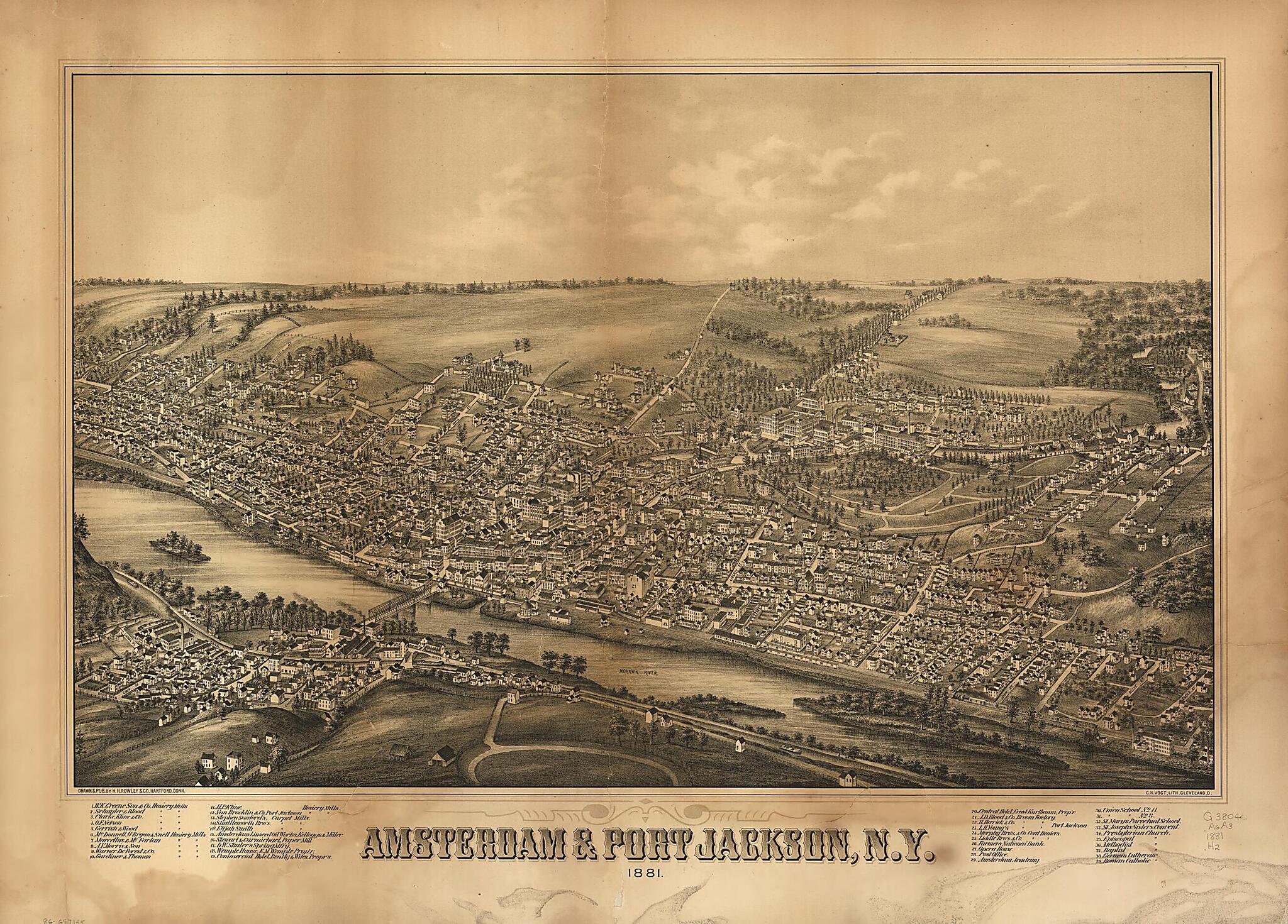 This old map of Amsterdam & Port Jackson, New York from 1881 was created by C.H. Vogt (Firm), H.H. Rowley & Co in 1881