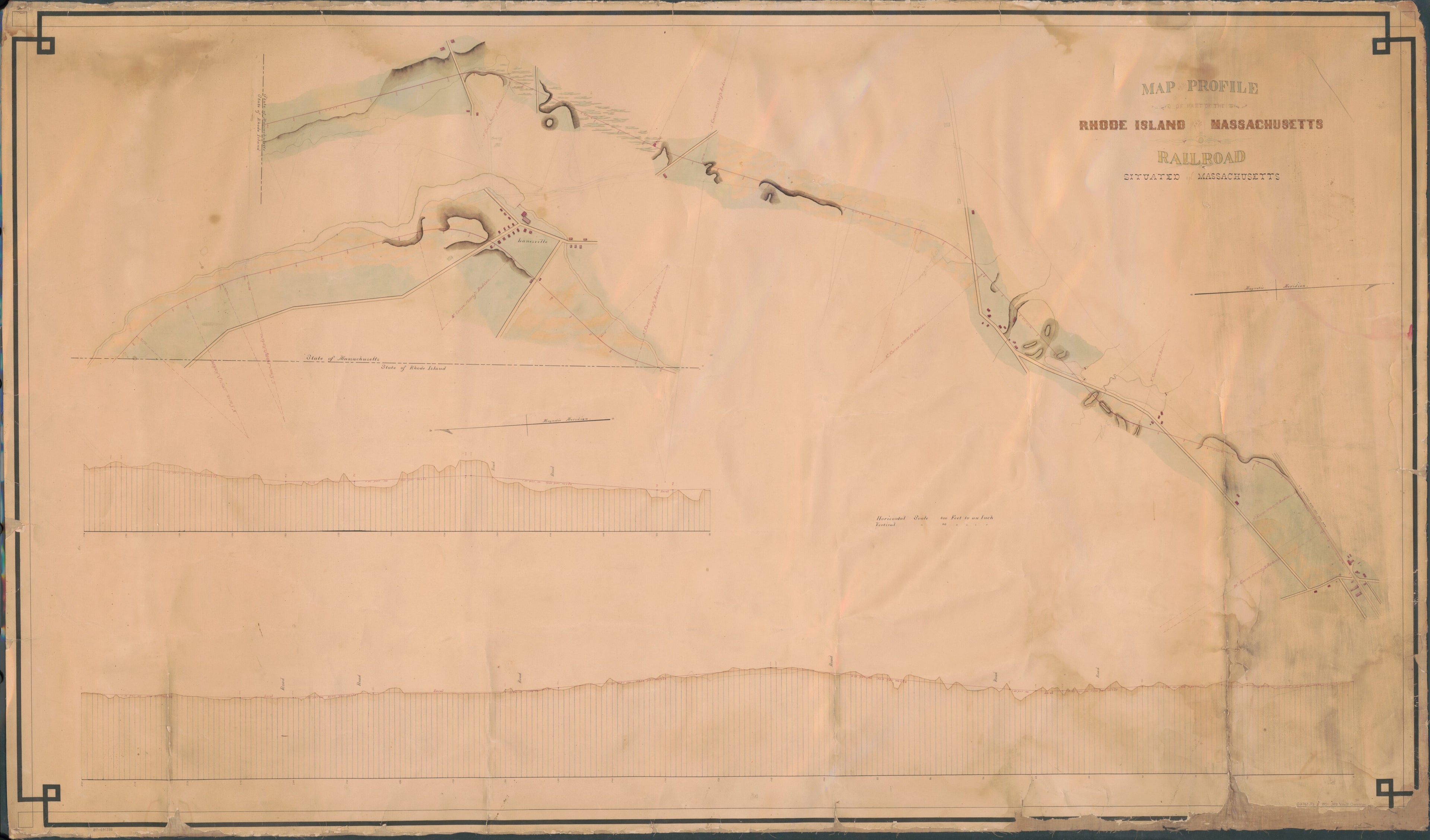 This old map of Map and Profile of Part of the Rhode Island and Massachusetts Railroad Situated In Massachusetts from 1850 was created by in 1850