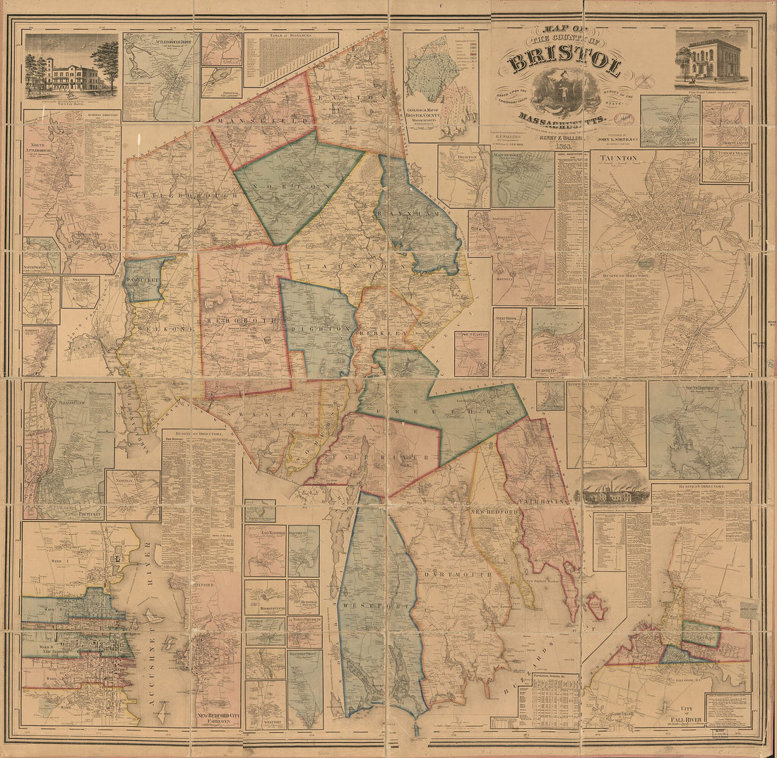 This old map of Map of the County of Bristol, Massachusetts : Based Upon the Trigonometrical Survey of the State from 1858 was created by H.F. Walling&