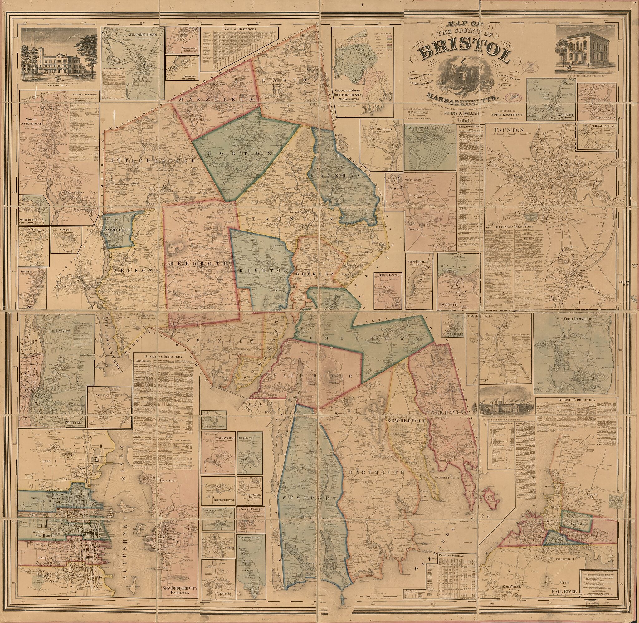 This old map of Map of the County of Bristol, Massachusetts : Based Upon the Trigonometrical Survey of the State from 1858 was created by H.F. Walling&