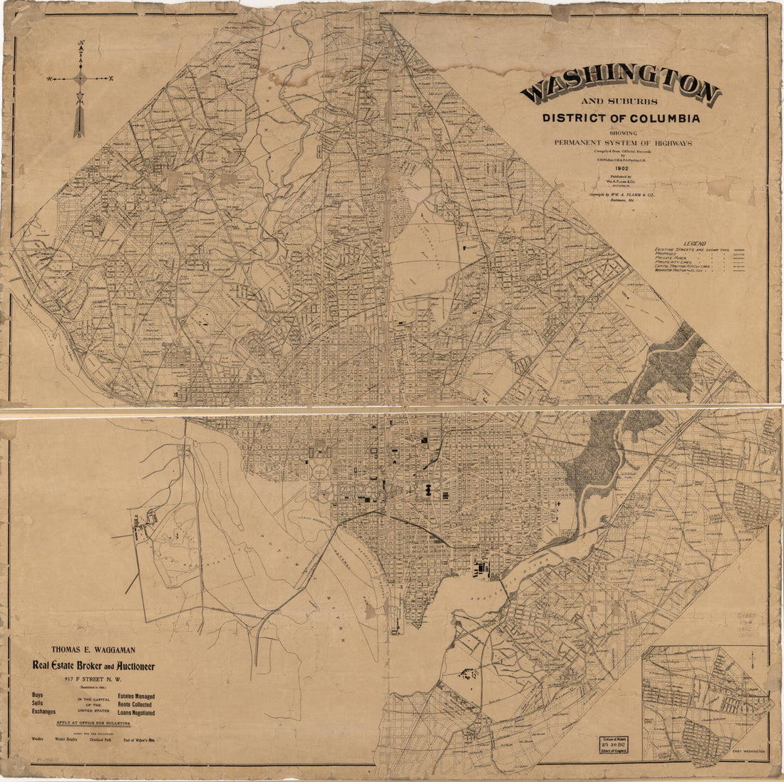 This old map of Washington and Suburbs, District of Columbia, Showing Permanent System of Highways from 1902 was created by F. A. Perley, F. R. Weller, Wm. A. Flamm & Co in 1902