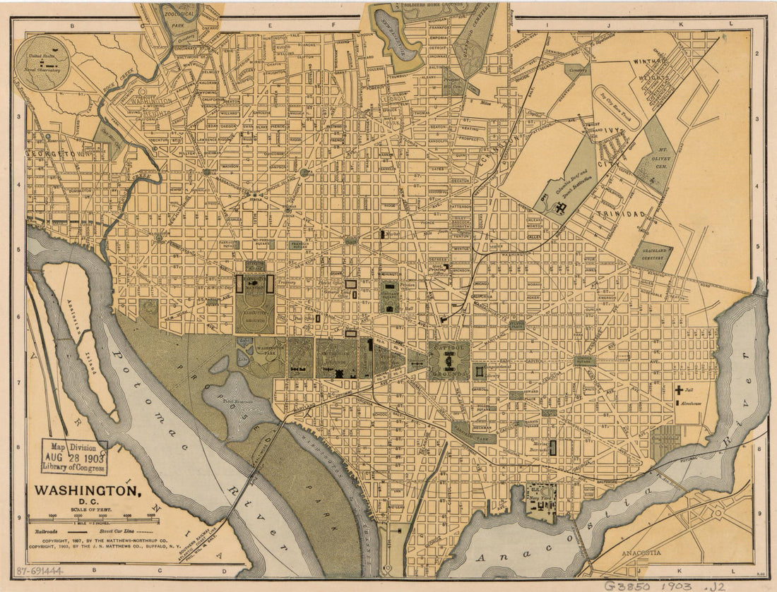 This old map of Washington, D.C from 1897 was created by J.N. Matthews Co, Northrup Company in 1897
