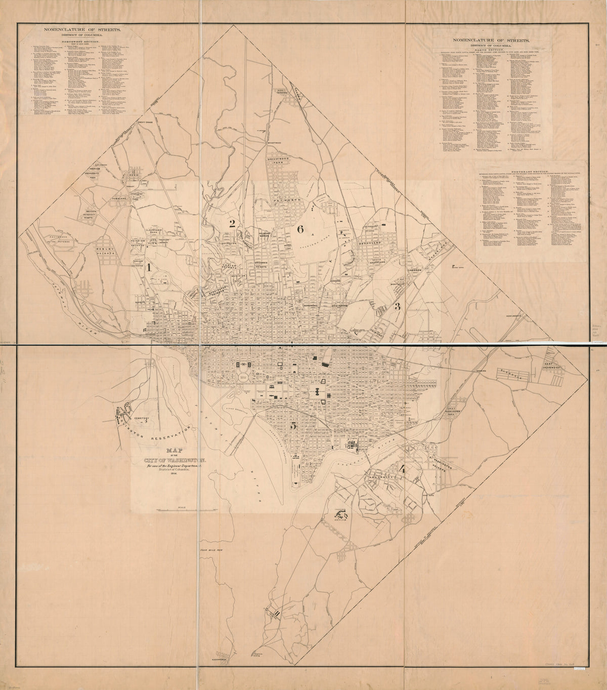 Map of the City of Washington : for Use of the Engineer Department, District of Columbia in 1904 by Relic Map Company