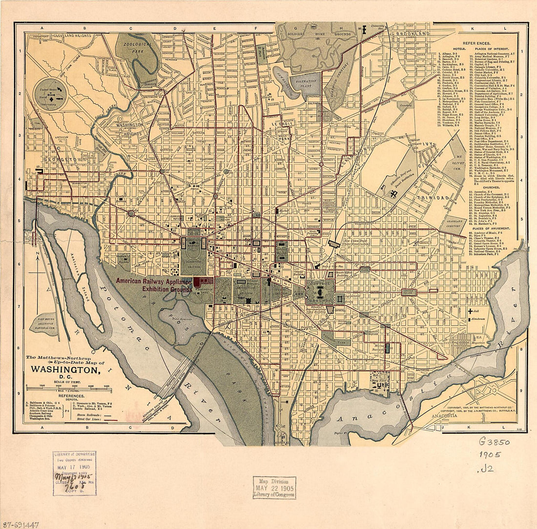This old map of Northrup Up-to-date Map of Washington, D.C from 1897 was created by J.N. Matthews Co, Northrup Company in 1897