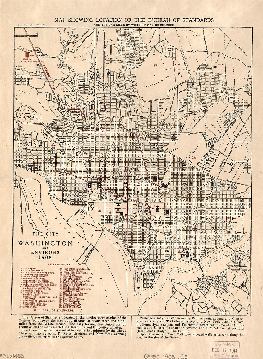 This old map of The City of Washington and Environs : from 1908 was created by Eckert Lithographing Company, United States. National Bureau of Standards in 1908